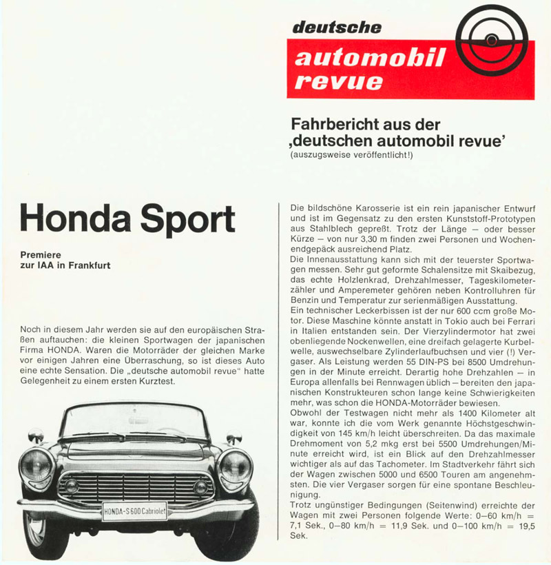 Honda S600 Brochure Page 2