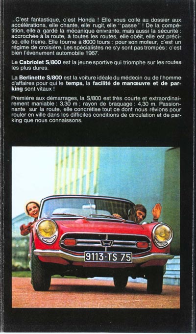 Honda S800 Brochure Page 3